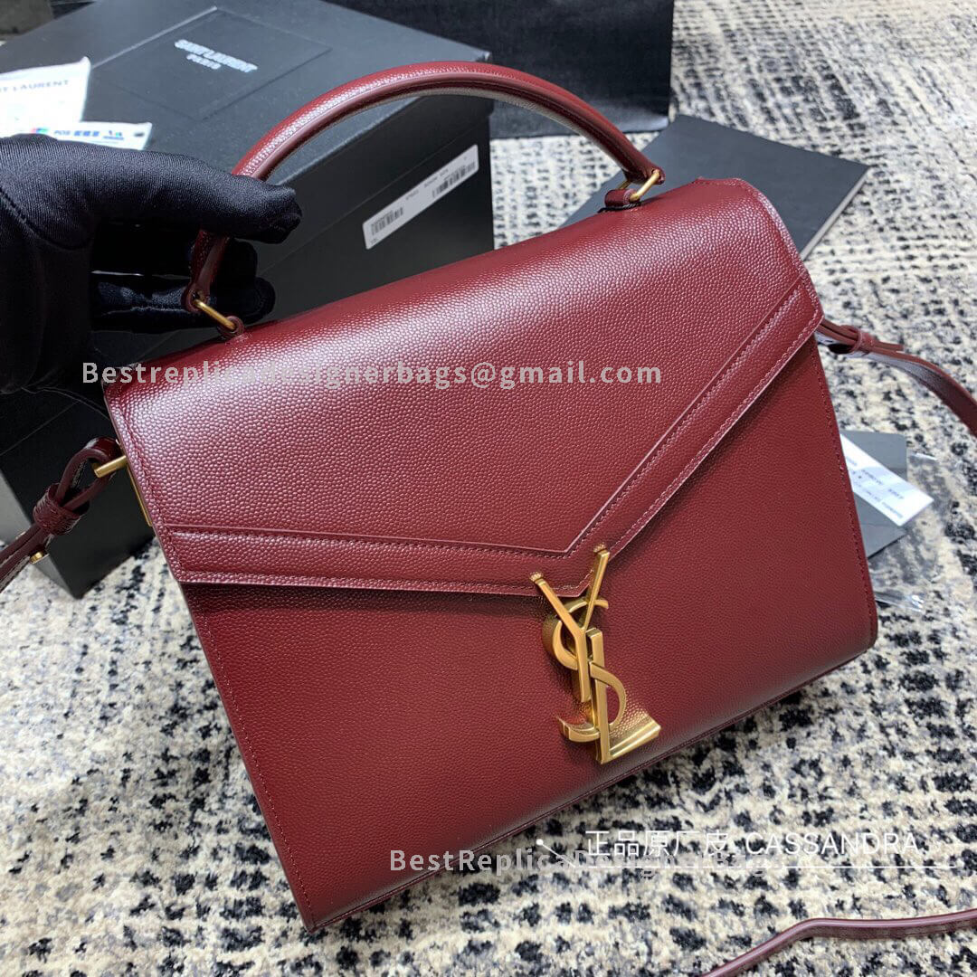 Saint Laurent Cassandra Top Handle Medium Bag In Grain De Poudre Embossed Leather Red GHW 578000